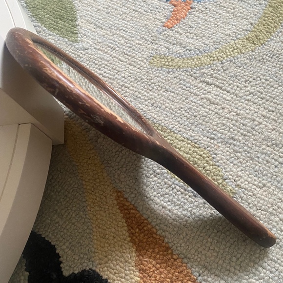 VTG I Long Handle Round Wood Hand Mirror Bird Dogwood Flowers - Picture 11 of 16